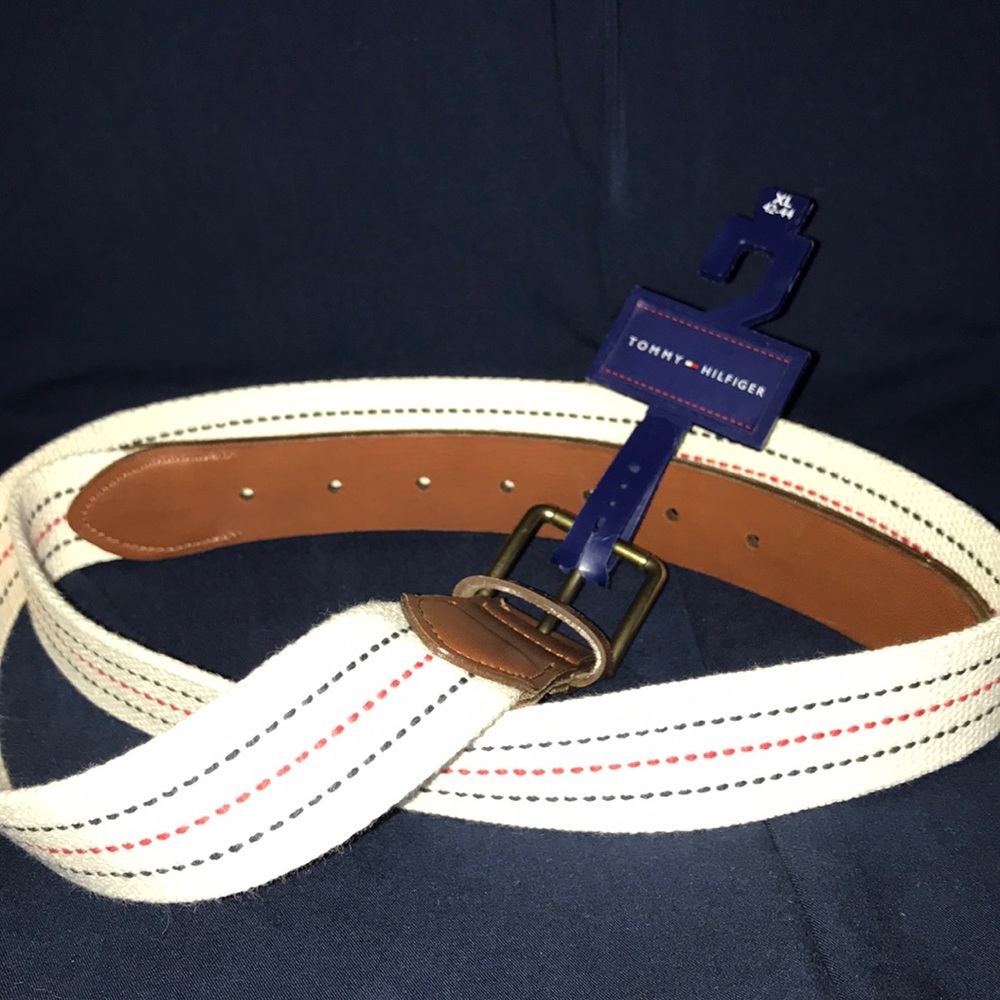 NWT Tommy Hilfiger Men’s Canvas Cloth Leather Belt